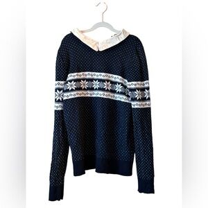 ASOS Navy and White Nordic Faire Isle Patterned Sweater w/Collar- Note Flaw